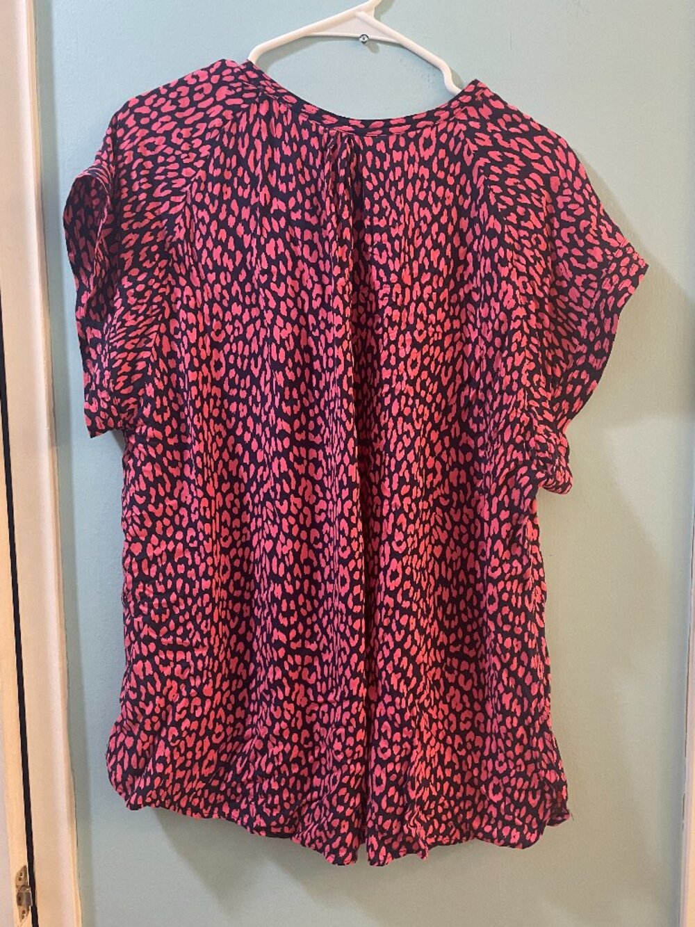 JCP Pink And Blue Leopard Print Top, 2x